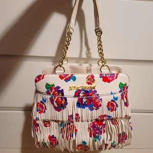 AUTHENTIC Betsey Johnson On the Fringe Rose Shoulder Bag - White - Excellent
